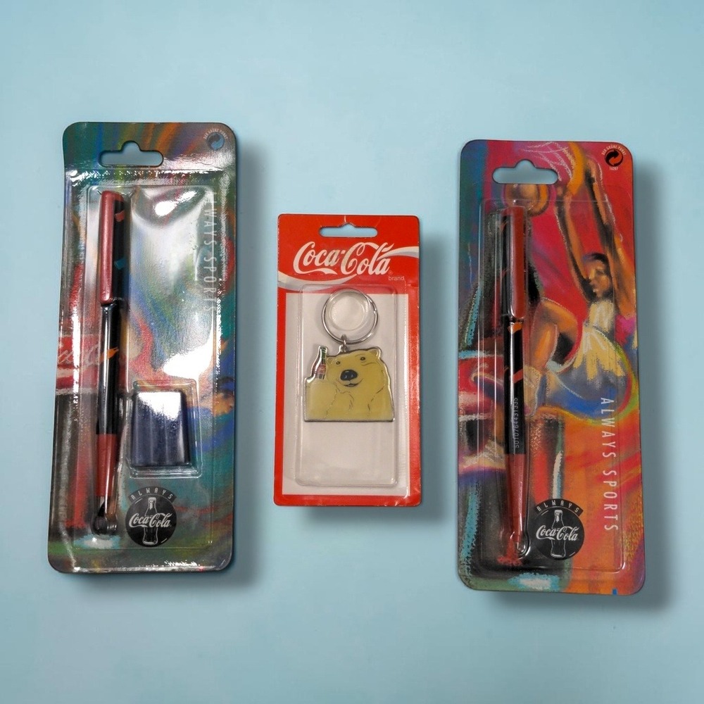 VTG 1995 Coca-Cola Always Sports Pen Set Polar Bear Keychain New In Package Lot